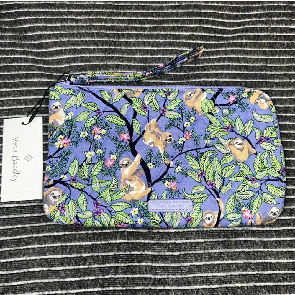 Vera Bradley Wristlet Womens OS Purple NWT RFID Hanging Around Sloth Quilted